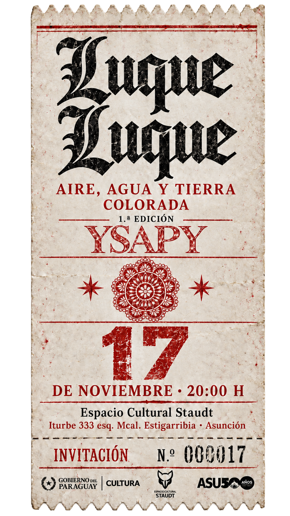 Invitación pública de YSAPY en tierra colorada para el 17 de noviembre en el Espacio Cultural Staudt